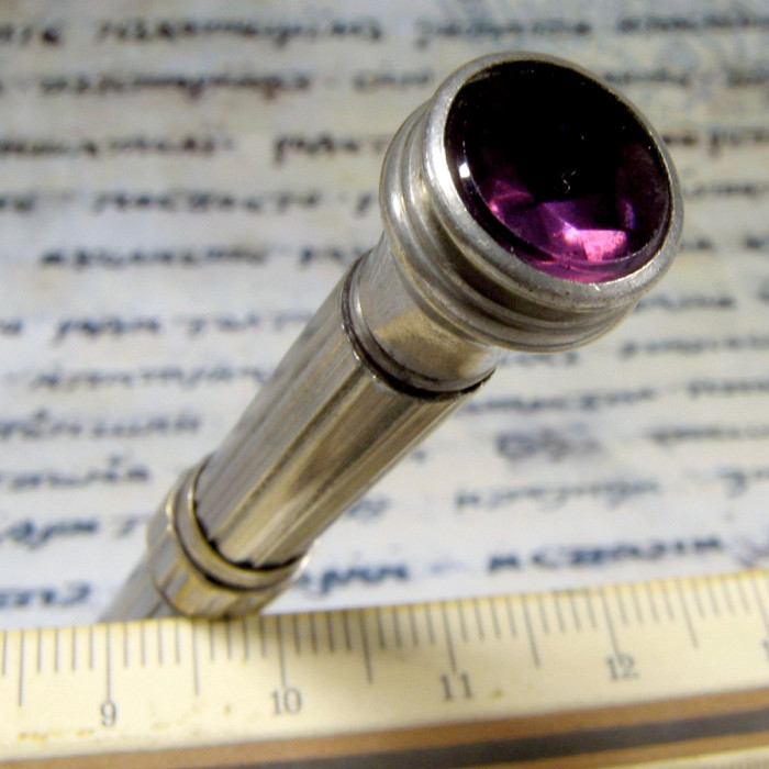 Antique Combo Slide Pencil Ink Dip Pen - Purple Aqua Stone Finial